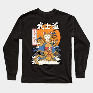 japanese cat samurai Long Sleeve T-Shirt